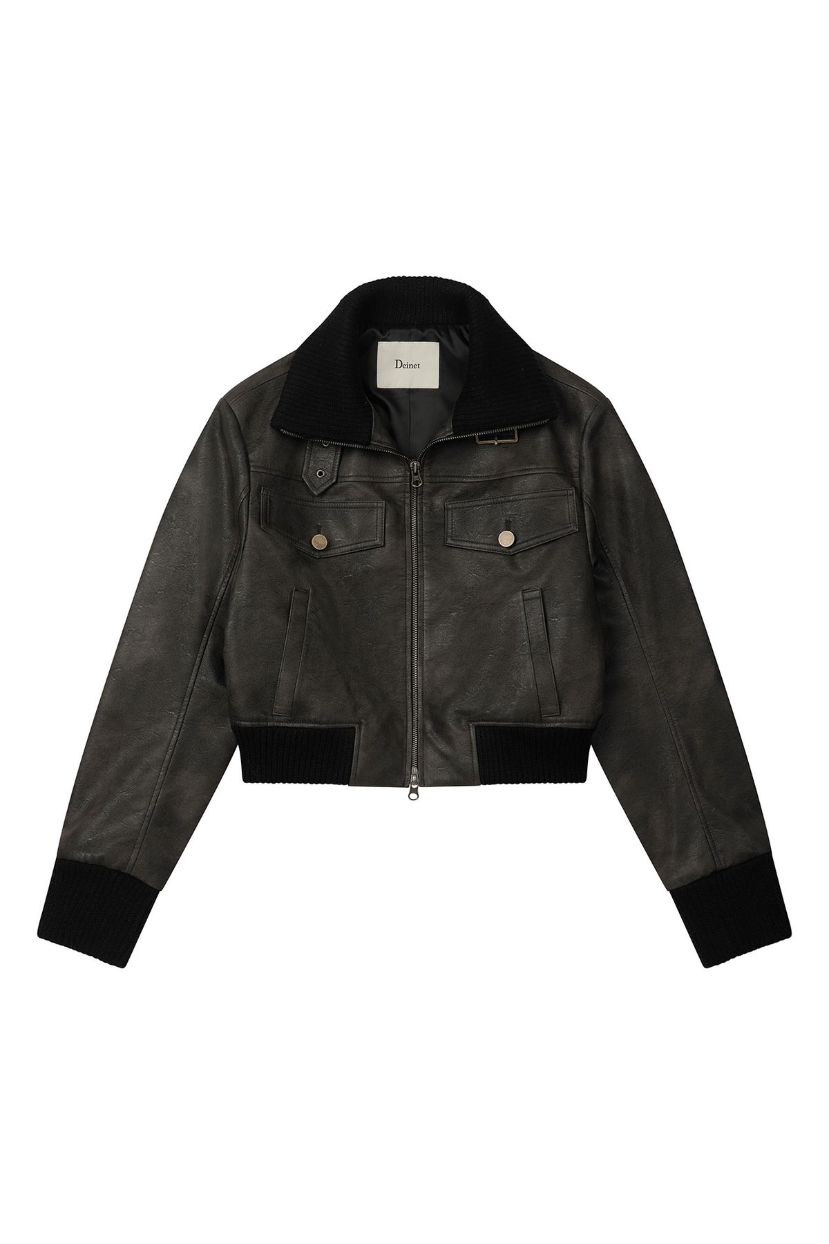 다이닛(DEINET) CRACKED FAUX LEATHER JACKET IN CHARCOAL