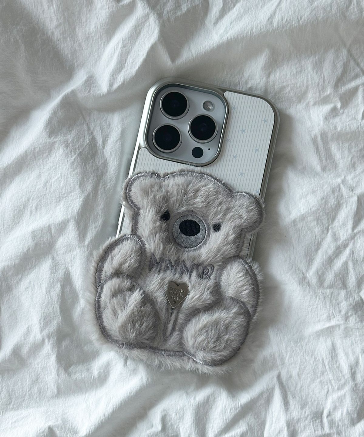세컨드유니크네임(SECOND UNIQUE NAME) SUN CASE PATCH COZY BEAR GRAY (GLOSSY SILVER)