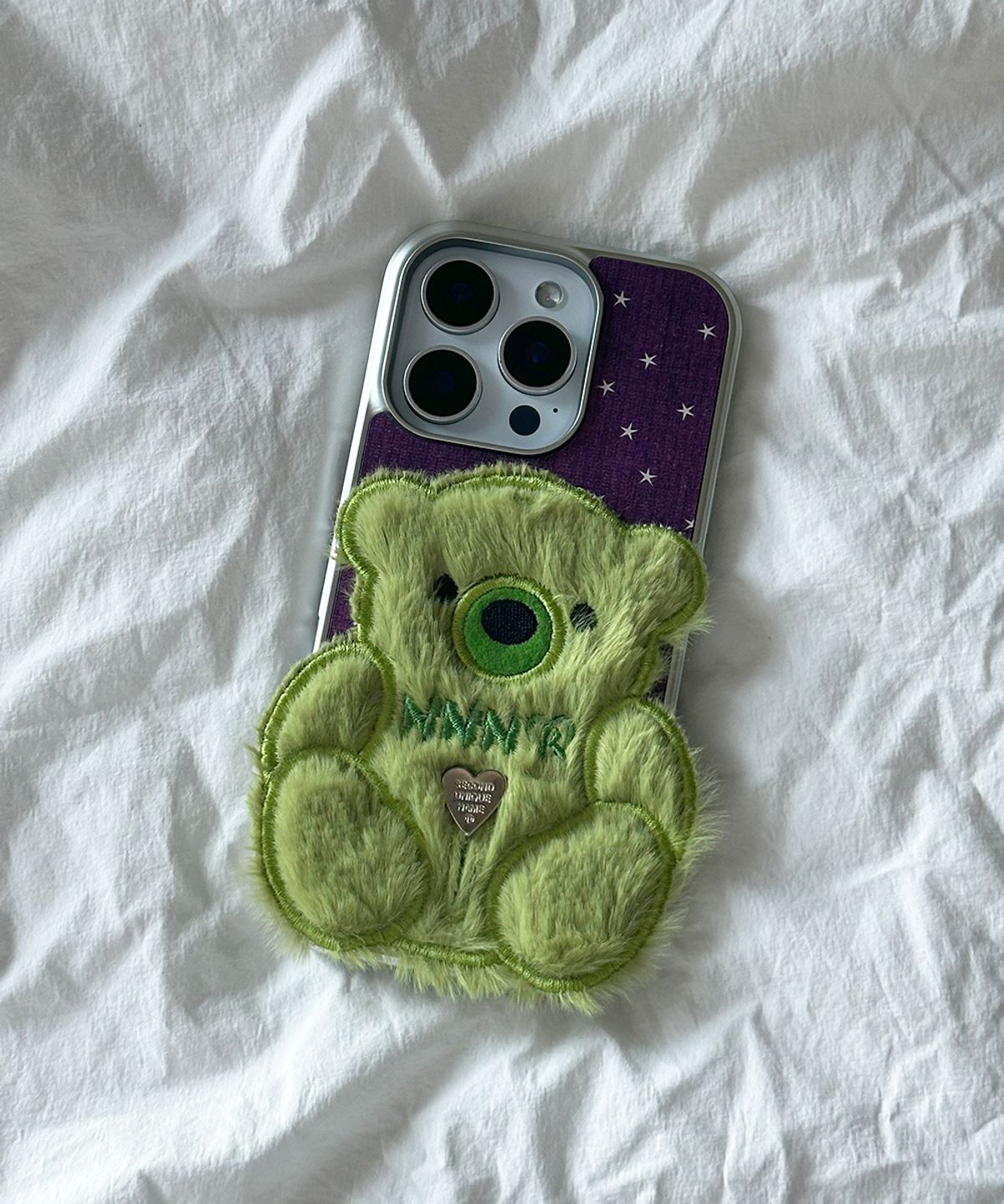 세컨드유니크네임(SECOND UNIQUE NAME) SUN CASE PATCH COZY BEAR GREEN (GLOSSY SILVER)