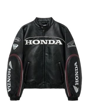 Engineered Leather Racing Jacket Black