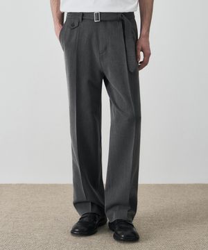 헤링본 벨티드 세미 와이드 슬랙스 [GREY]