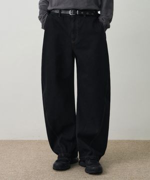 와이드 커브드 트루 데님 팬츠 [BLACK INDIGO]
