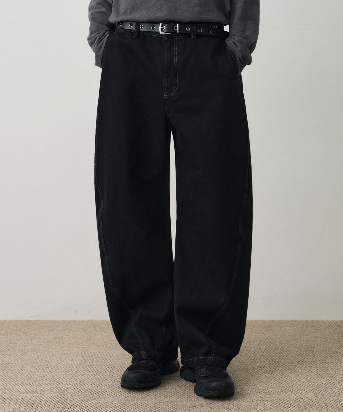 드로우핏(DRAW FIT) 와이드 커브드 트루 데님 팬츠 [BLACK INDIGO]