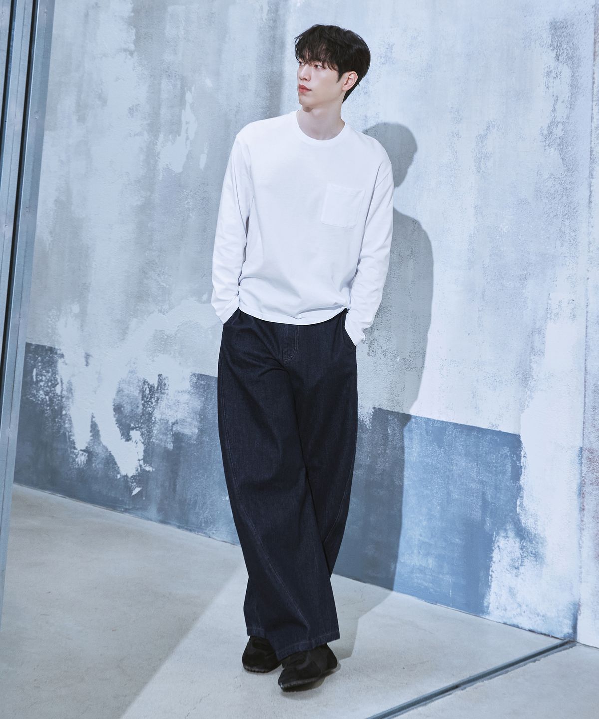 드로우핏(DRAW FIT) 와이드 커브드 트루 데님 팬츠 [DARK BLUE]