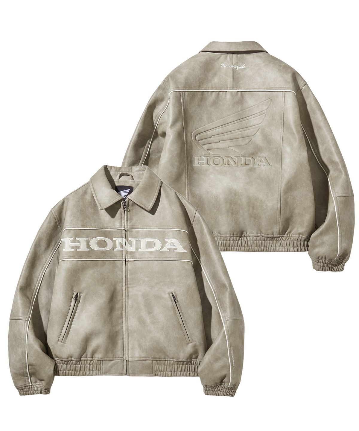 핍스 모터사이클(PHYPS MOTORCYCLE) Engineered Leather Piping Motorcycle Jacket Beige
