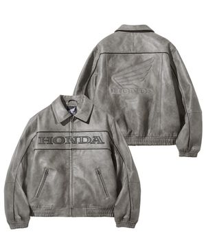 Engineered Leather Piping Motorcycle Jacket Gray