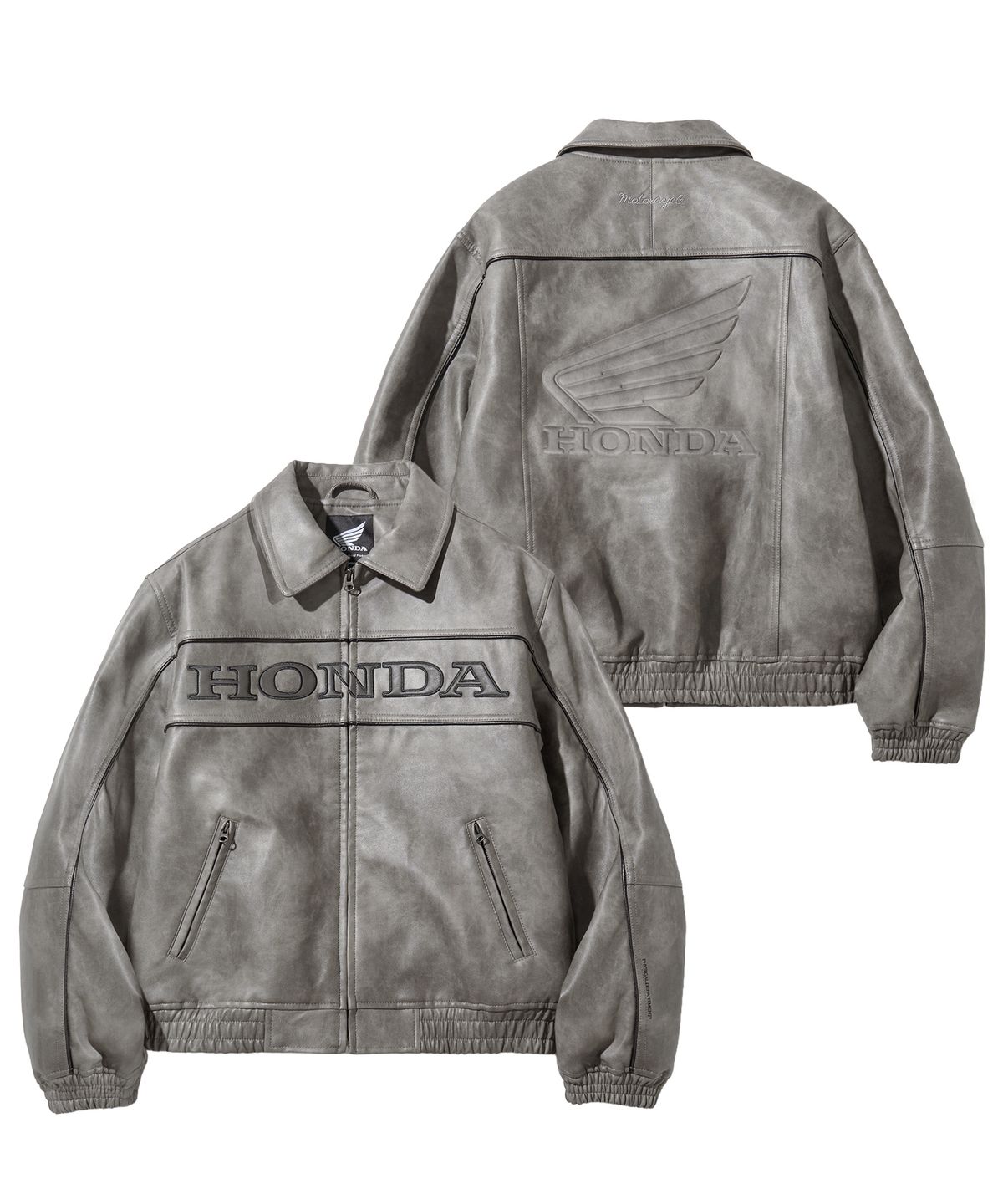 핍스 모터사이클(PHYPS MOTORCYCLE) Engineered Leather Piping Motorcycle Jacket Gray