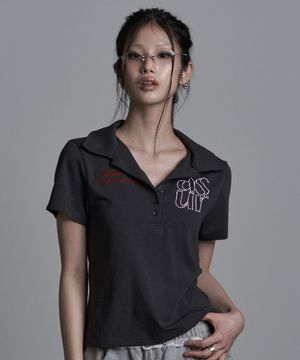 베이직 핫픽스 카라 티셔츠 차콜