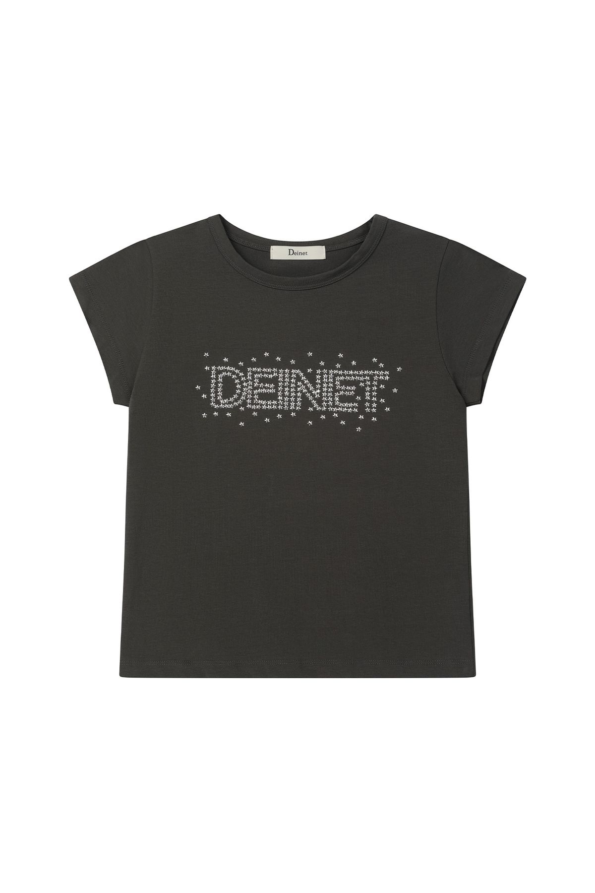 다이닛(DEINET) STAR STUD CROP T SHIRT IN CHARCOAL
