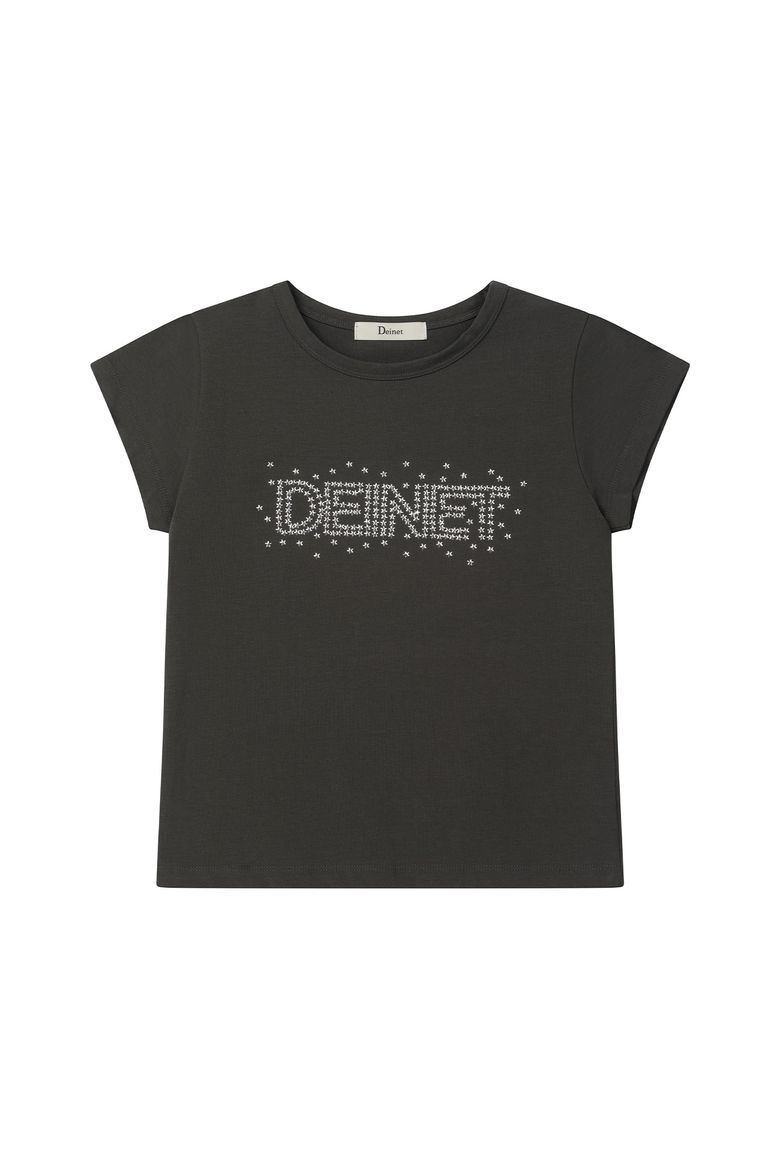 STAR STUD CROP T SHIRT IN CHARCOAL