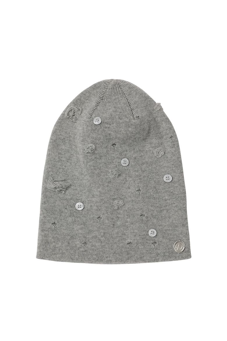 VINTAGE BUTTON BEANIE IN GREY