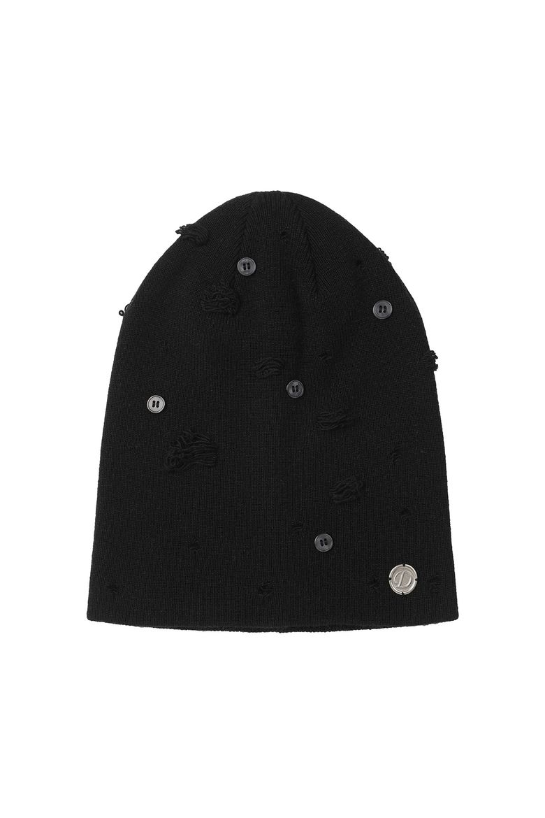 VINTAGE BUTTON BEANIE IN BLACK