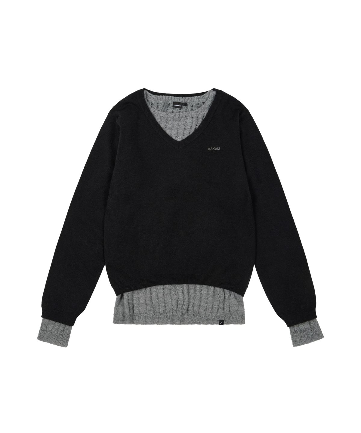 아캄(AAKAM) Layered V-Neck Knit (Black)