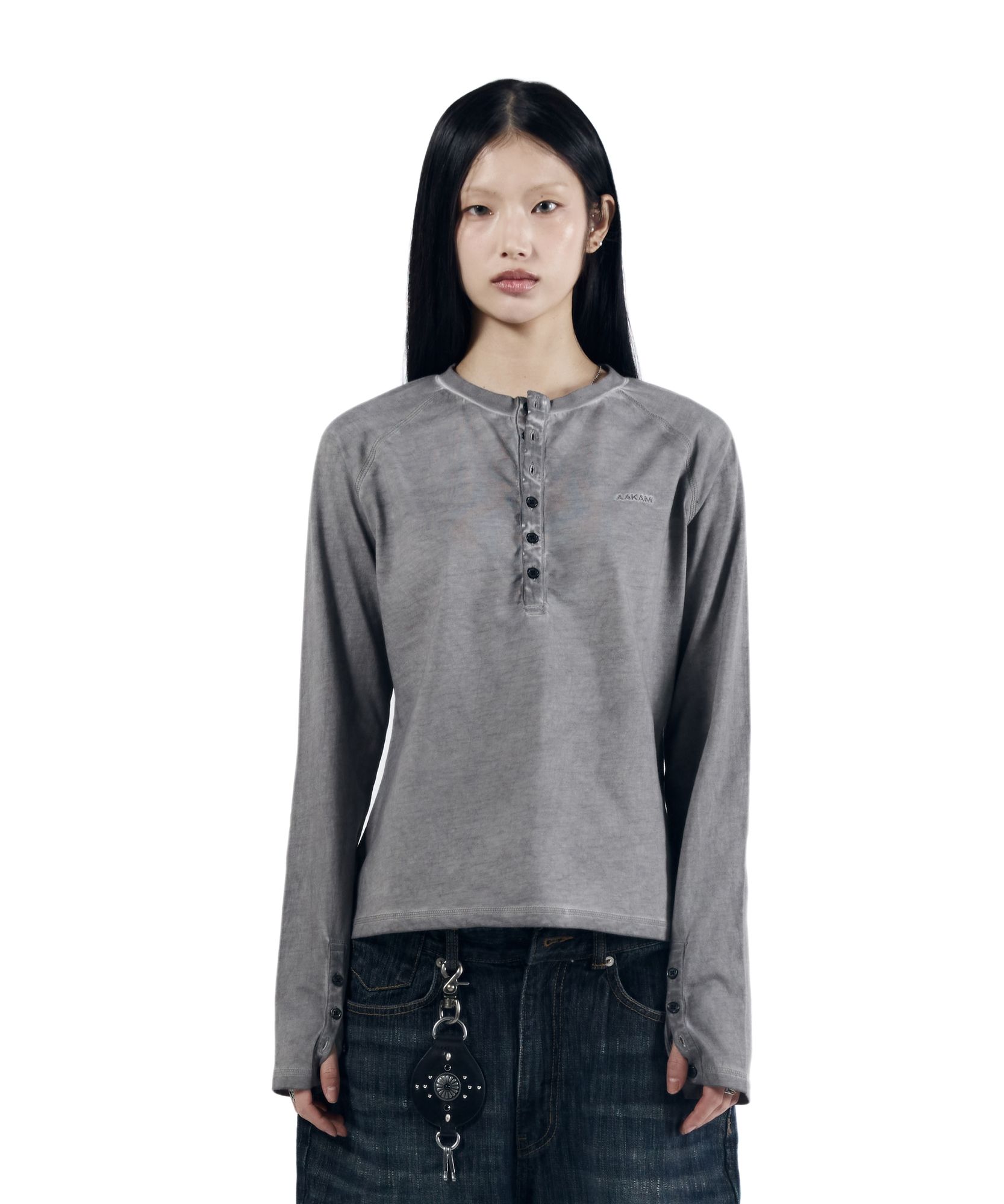 MUSINSA | AAKAM Dust Henry Neck Long Sleeve (Gray)