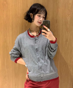 더블 레이어드 크루넥 가디건 [GREY] / GF1LKC509