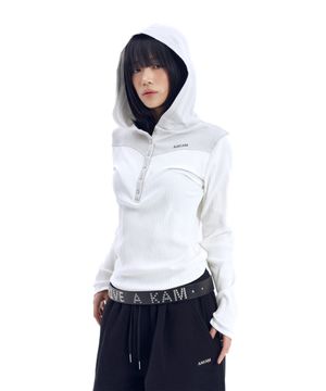 Ribbed Contrast Button Hoodie (Ivory)