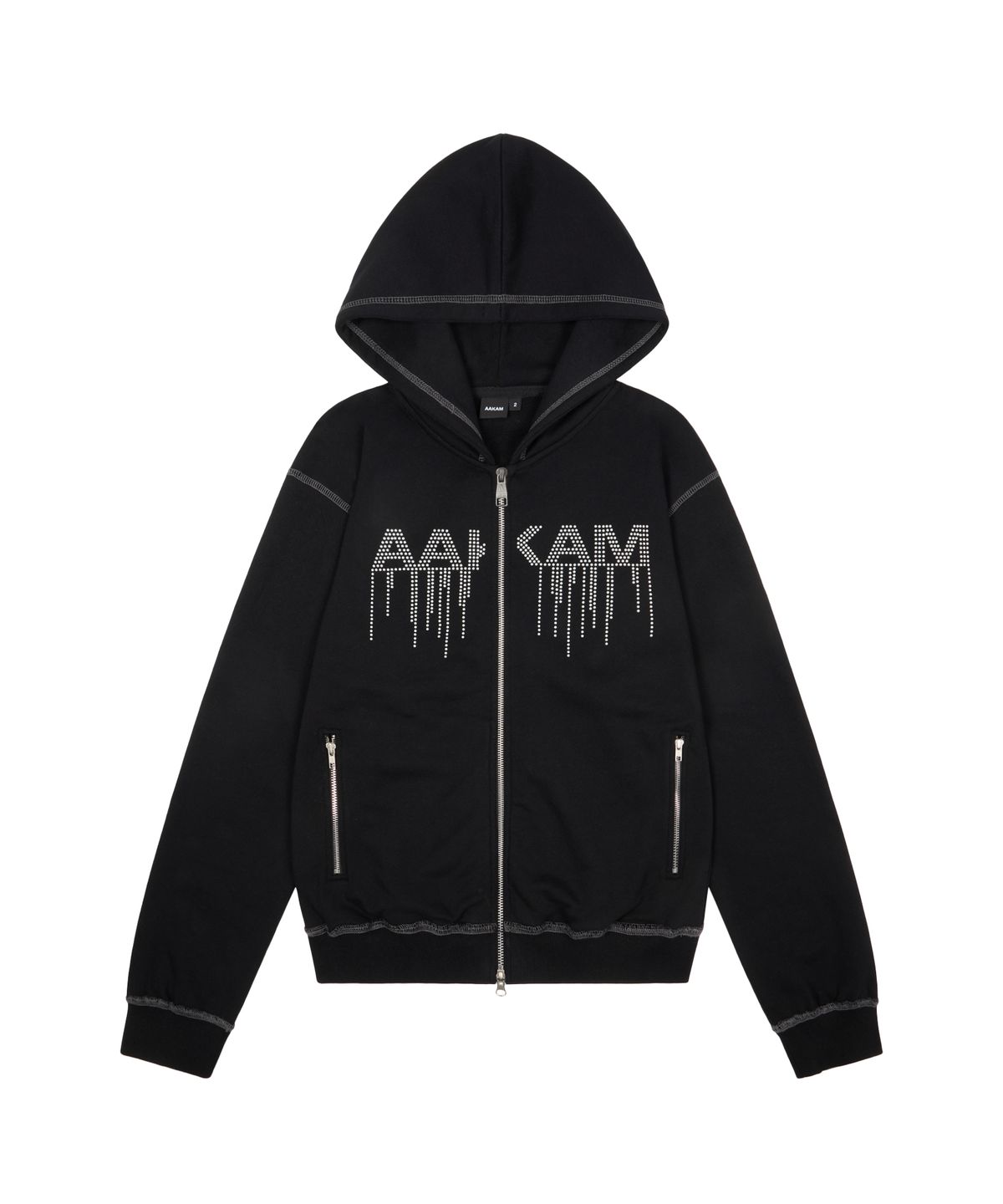 아캄(AAKAM) AKM Rhinestone Zip-Up Hoodie (Black)