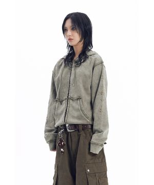 Dust Studded Zip-Up hoodie (Khaki)