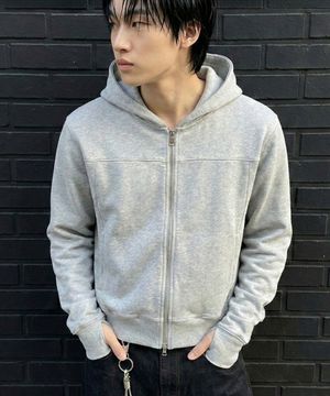 슬림 크롭 핑거홀 후드 집업 그레이