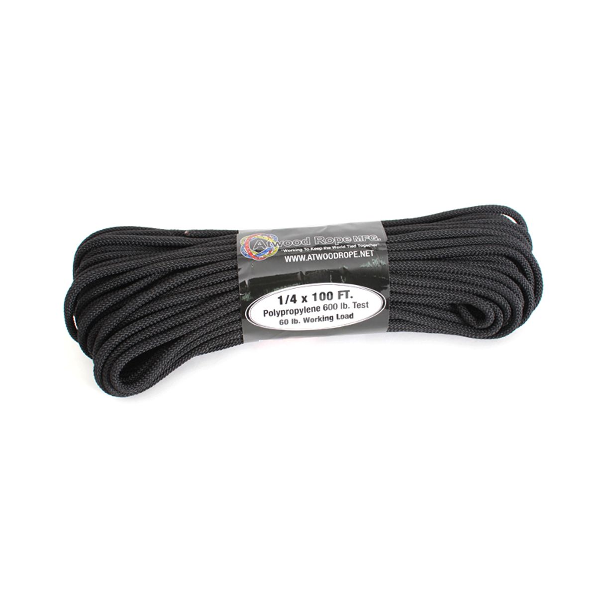 애드우드로프(ATWOOD ROPE) 1/4 x 100ft 유틸리티 로프 (블랙)