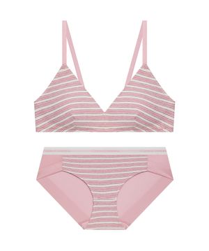 핑크 스트라이프 후크리스 브라렛 햄팬티 세트