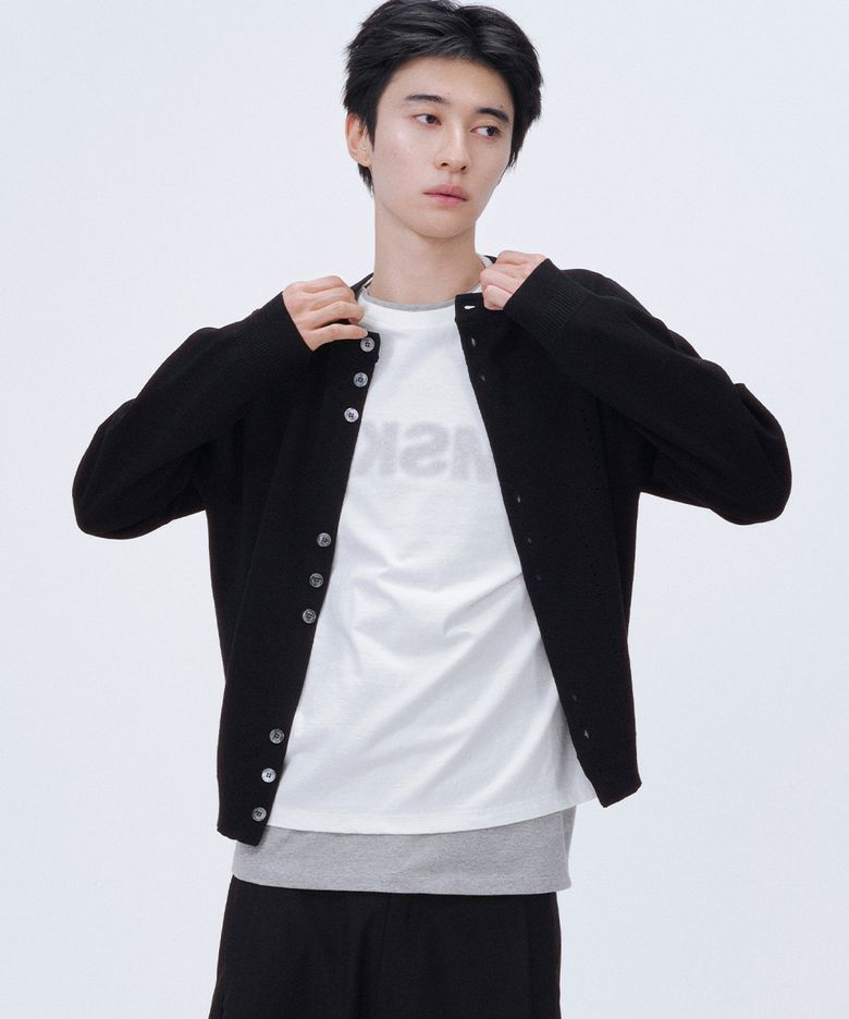Dual knit cardigan BLACK