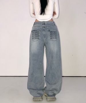노바 백 레터링 와이드 데님 팬츠