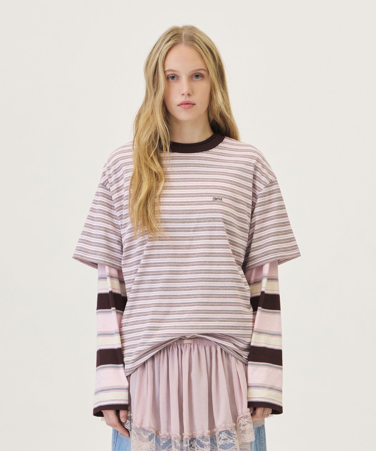그로브(GROVE) TANI STRIPE H/S T-SHIRT (PINK)