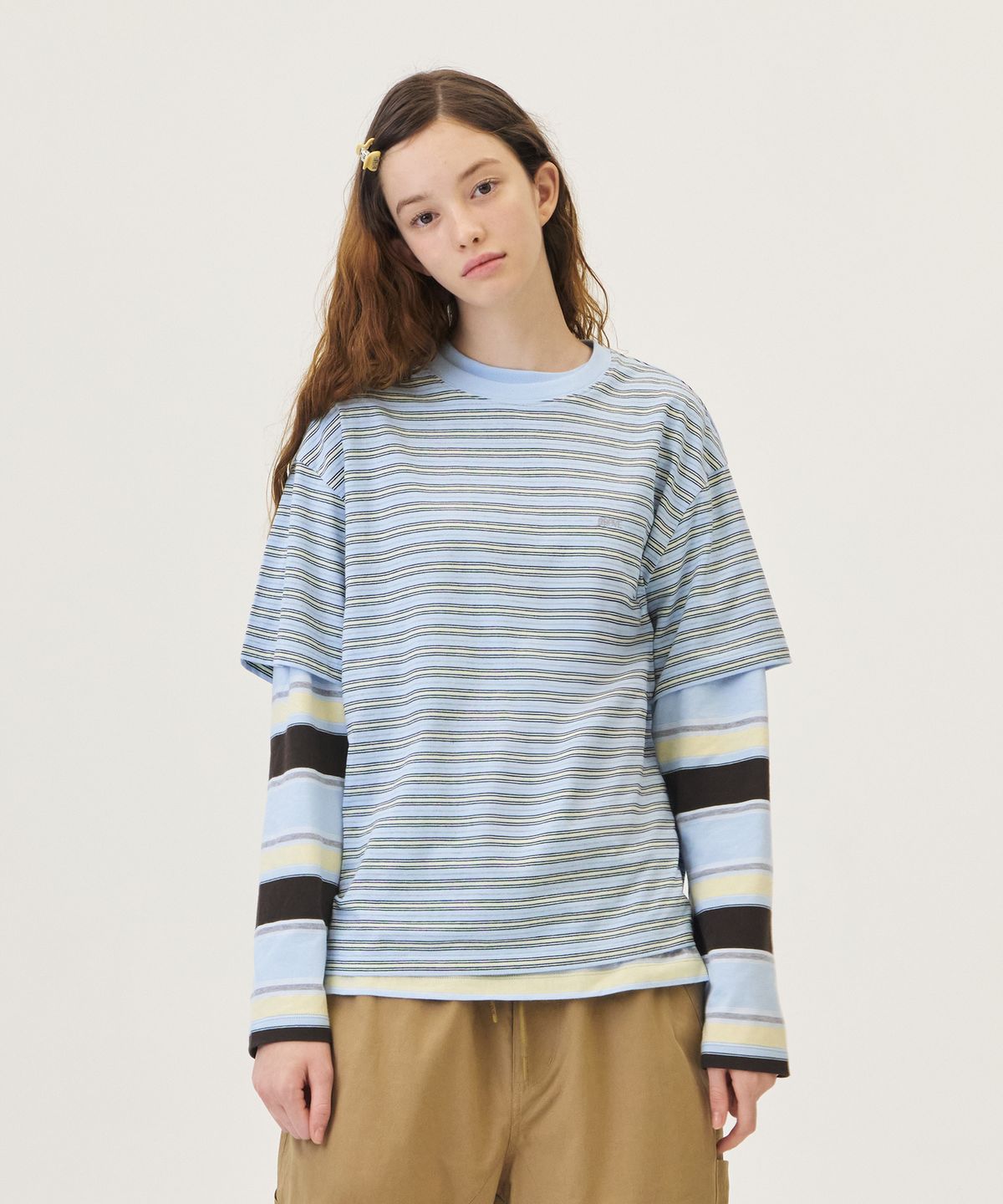 그로브(GROVE) TANI STRIPE H/S T-SHIRT (LIGHT BLUE)