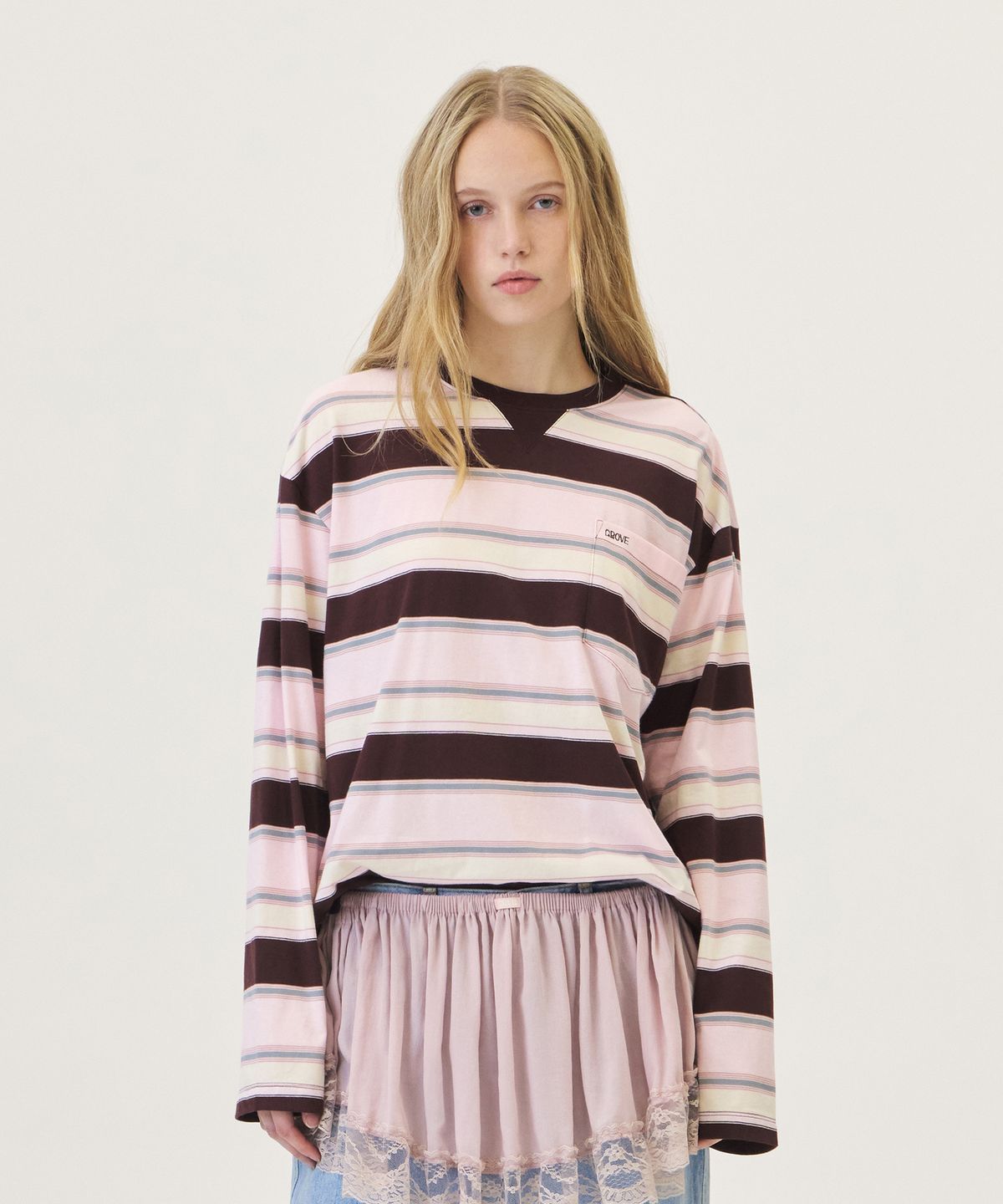 그로브(GROVE) TALIN STRIPE L/S T-SHIRT (PINK)