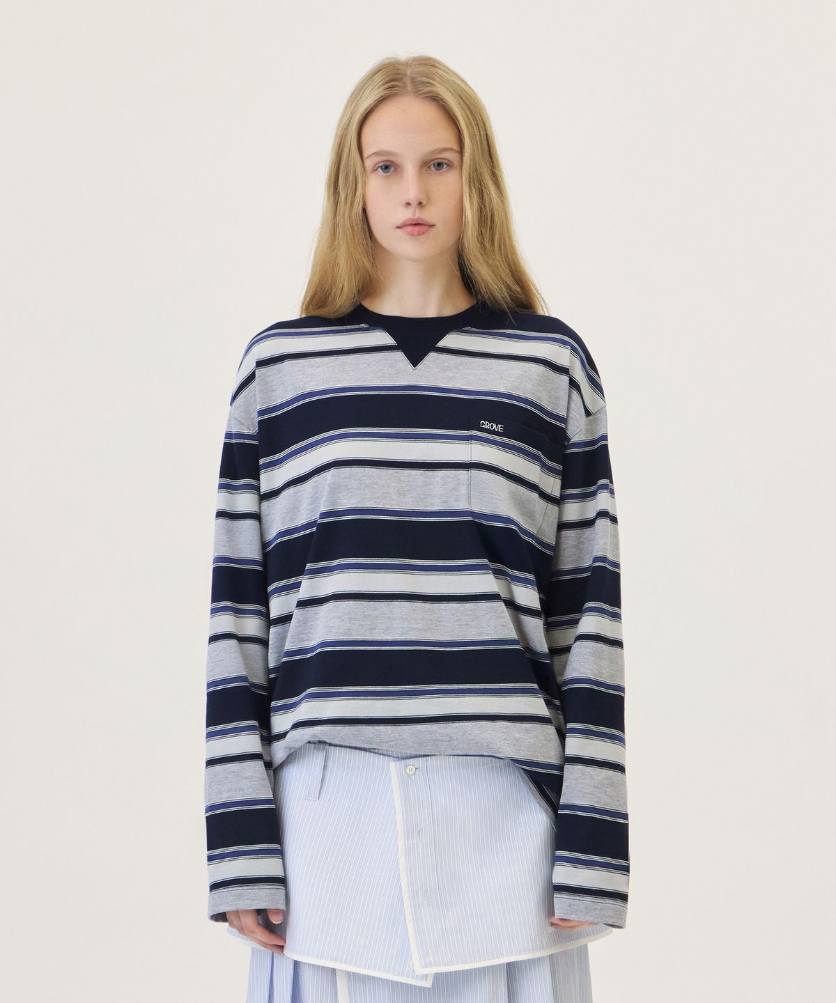 그로브(GROVE) TALIN STRIPE L/S T-SHIRT (NAVY)
