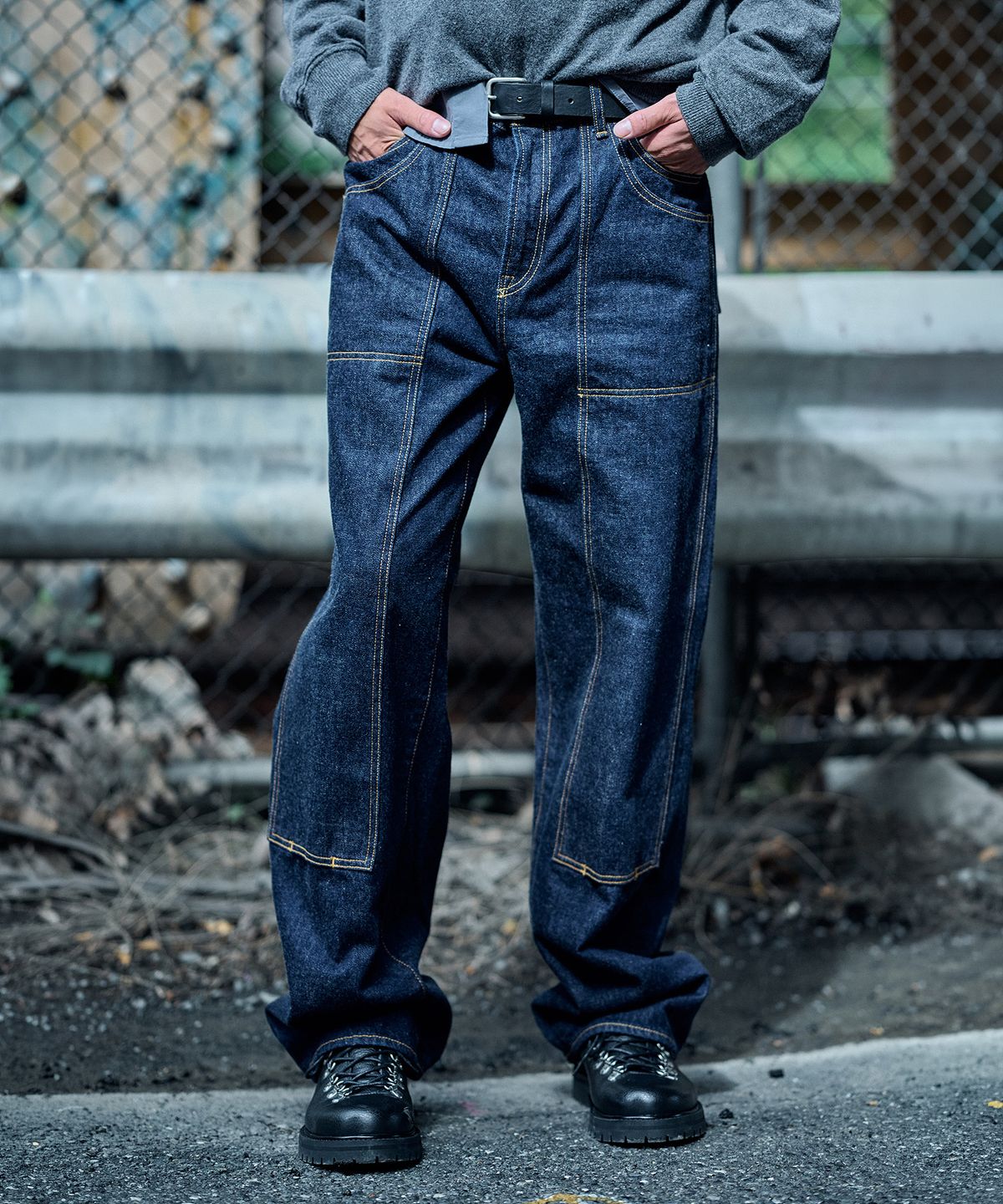 플랙(PLAC) [SHIOTA MADE] DOUBLE KNEE STRAIGHT DENIM_INDIGO