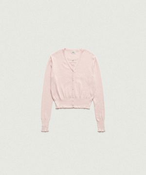 Cotton Eyelet Knit Cardigan Ensemble With Sleeveless Top_Light Pink