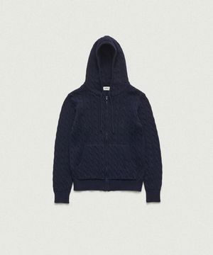 Pobby Cable Knit Zip-Up Hoodie_Navy