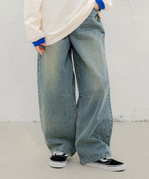 커브드 데님 팬츠 Blue