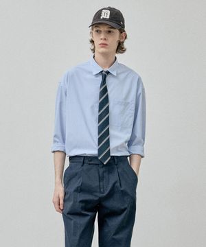 고밀도 폴리 워시드 셔츠 블루 (세미오버핏)_SDSWA62OSL