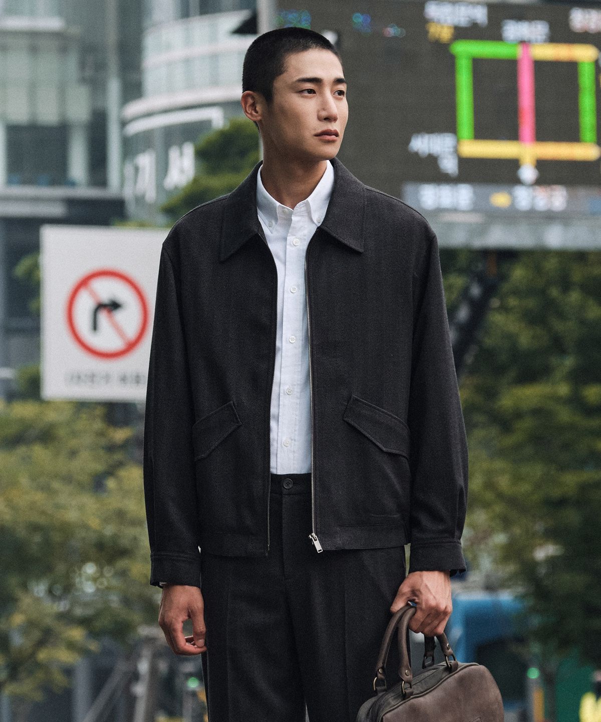 에스티코(STCO) 해링본 블루종 점퍼 브라운 (오버핏)_SJPWA72OHH