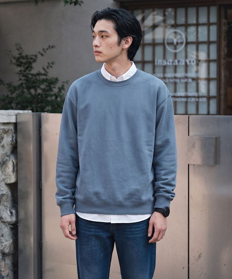 DIEMS 베이직 맨투맨 티셔츠_블루 (세미오버핏)_DTSVA04CSL