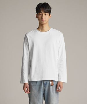 DIEMS 코튼 베이직 라운드 긴소매 티셔츠_화이트 (레귤러핏)_DTSVZ04CSW