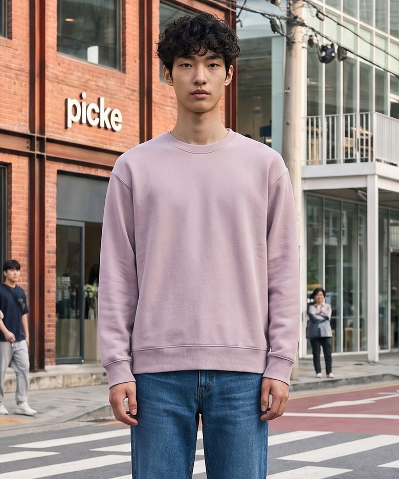 DIEMS 베이직 맨투맨 티셔츠_바이올렛 (세미오버핏)_DTSVA05CSV