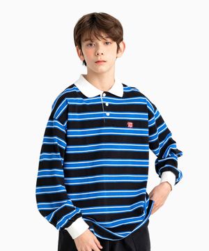 버튼 카라 스트라이프 티셔츠 Blue