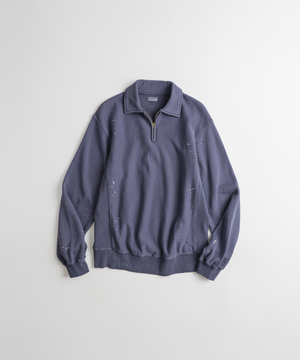 DISTRESSED QUARTER ZIP SWEAT purple navy
