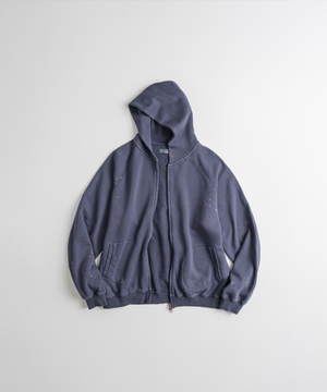 DISTRESSED GLOVE FULL ZIP PARKA purple navy