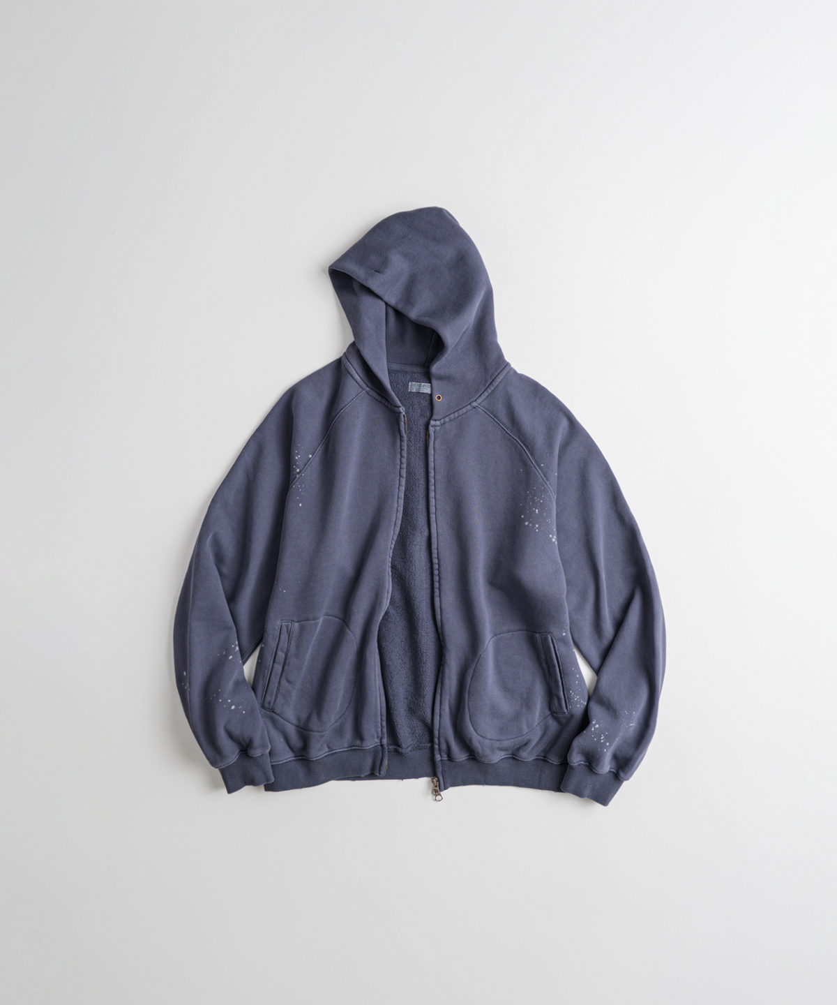 비헤비어(BEHEAVYER) DISTRESSED GLOVE FULL ZIP PARKA purple navy