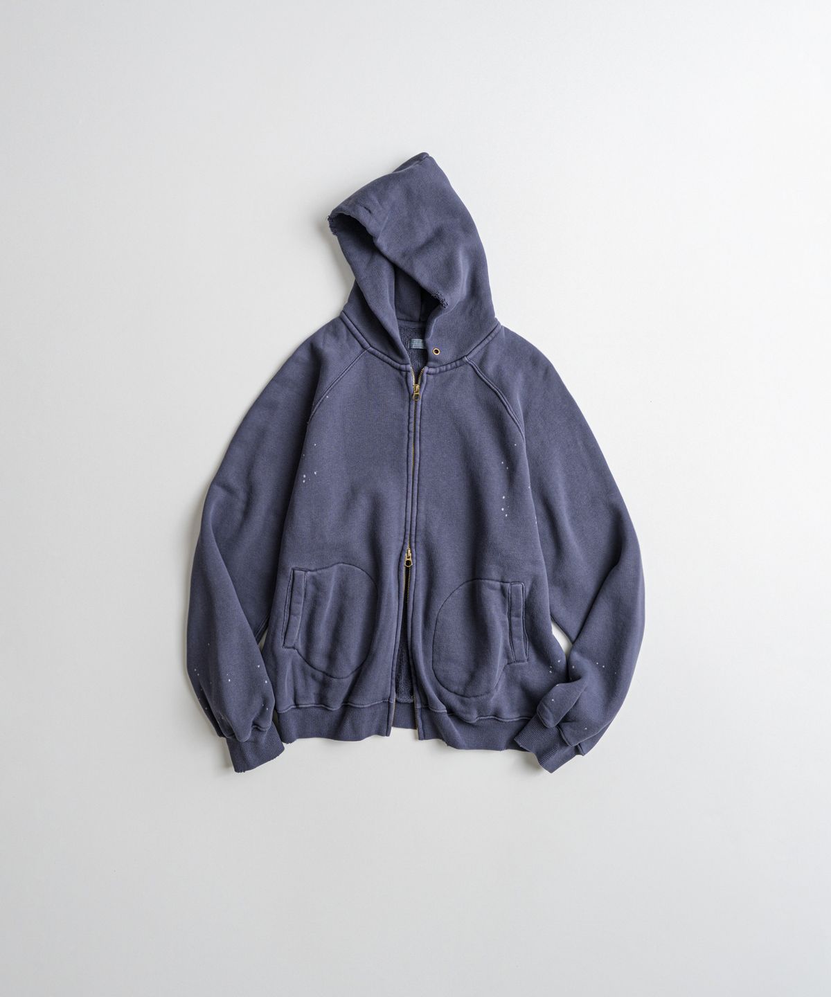 비헤비어(BEHEAVYER) DISTRESSED GLOVE FULL ZIP PARKA purple navy