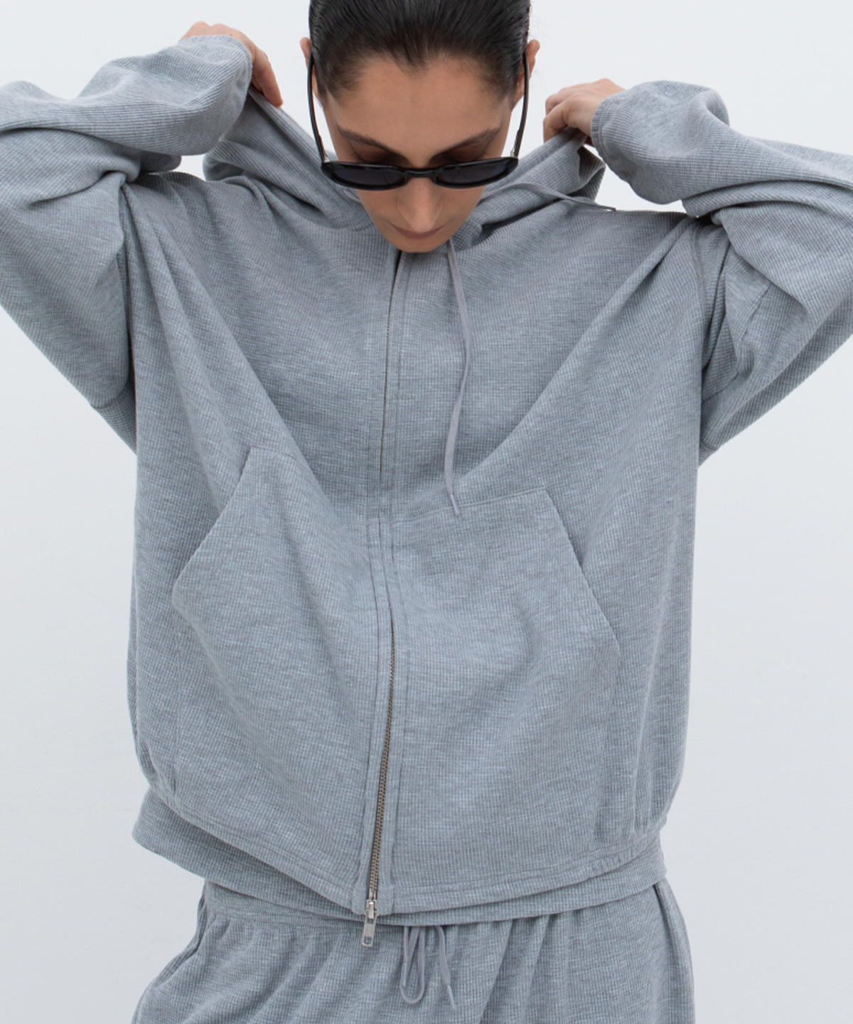오브헤덴(OPHEDEN) Waffle Zip-up hoodie (melange grey)