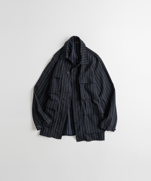 WASHED LINEN BDU JACKET navy stripe