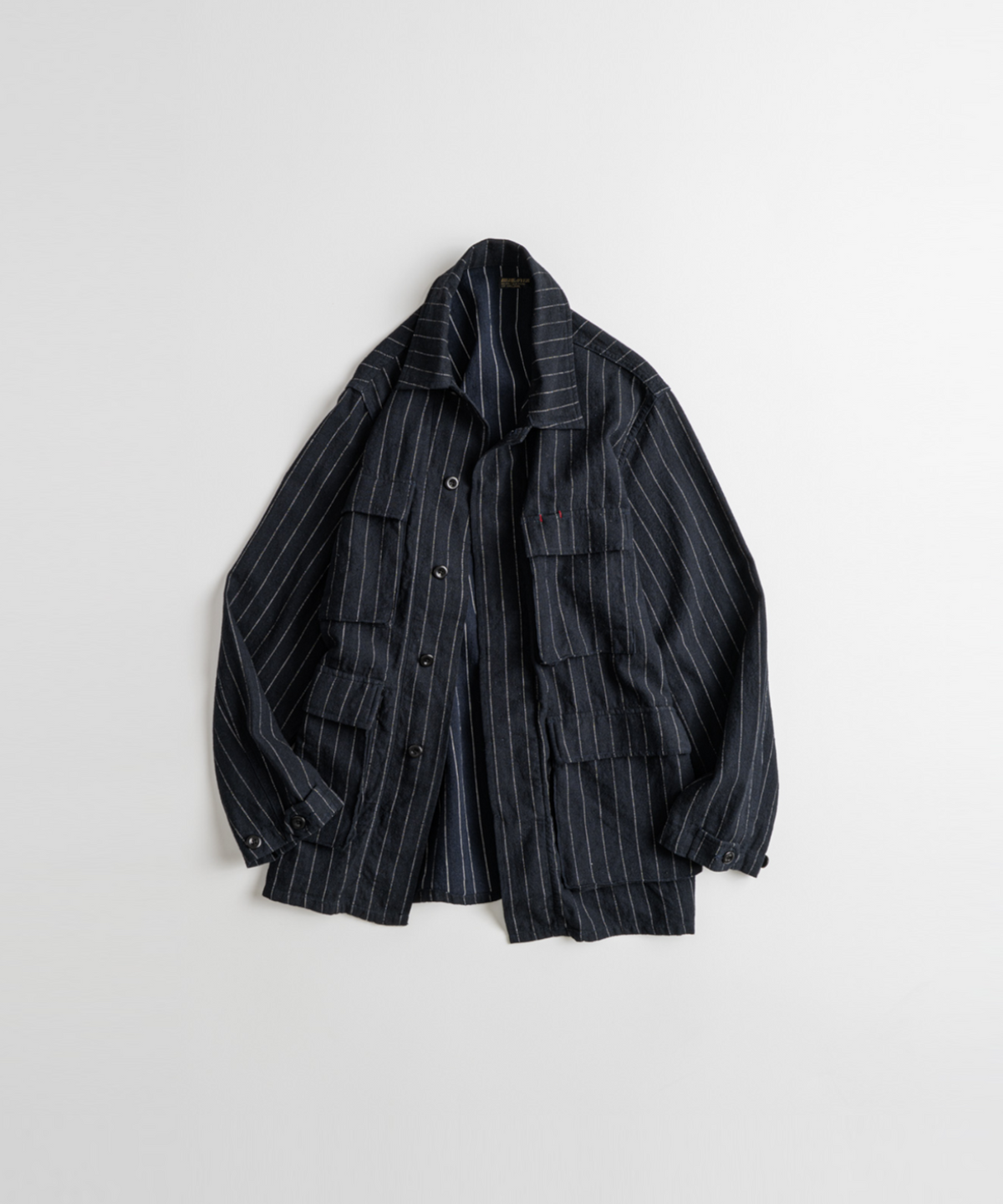 비헤비어(BEHEAVYER) WASHED LINEN BDU JACKET navy stripe