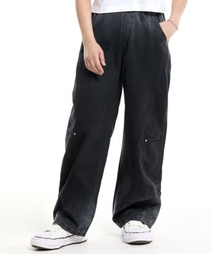 피그먼트 절개 리벳 코튼 밴딩 팬츠 블랙