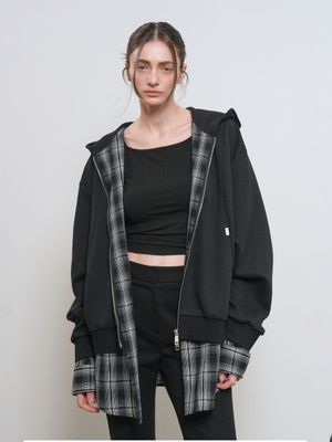 UNISEX 셔츠 레이어드 후드집업 [BLACK] / GF1UJP004